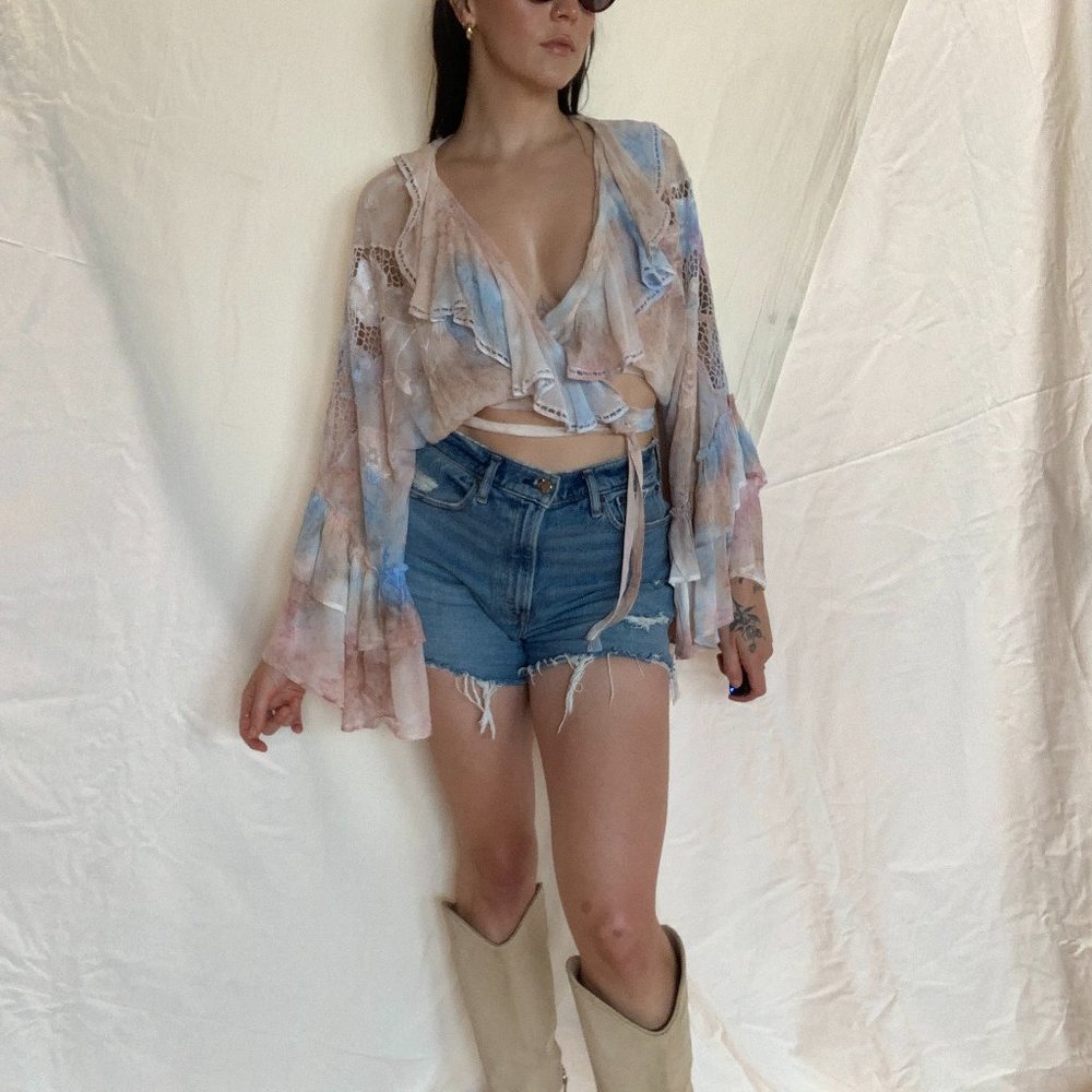 Free People Tie-dye Ruffle Crop Top